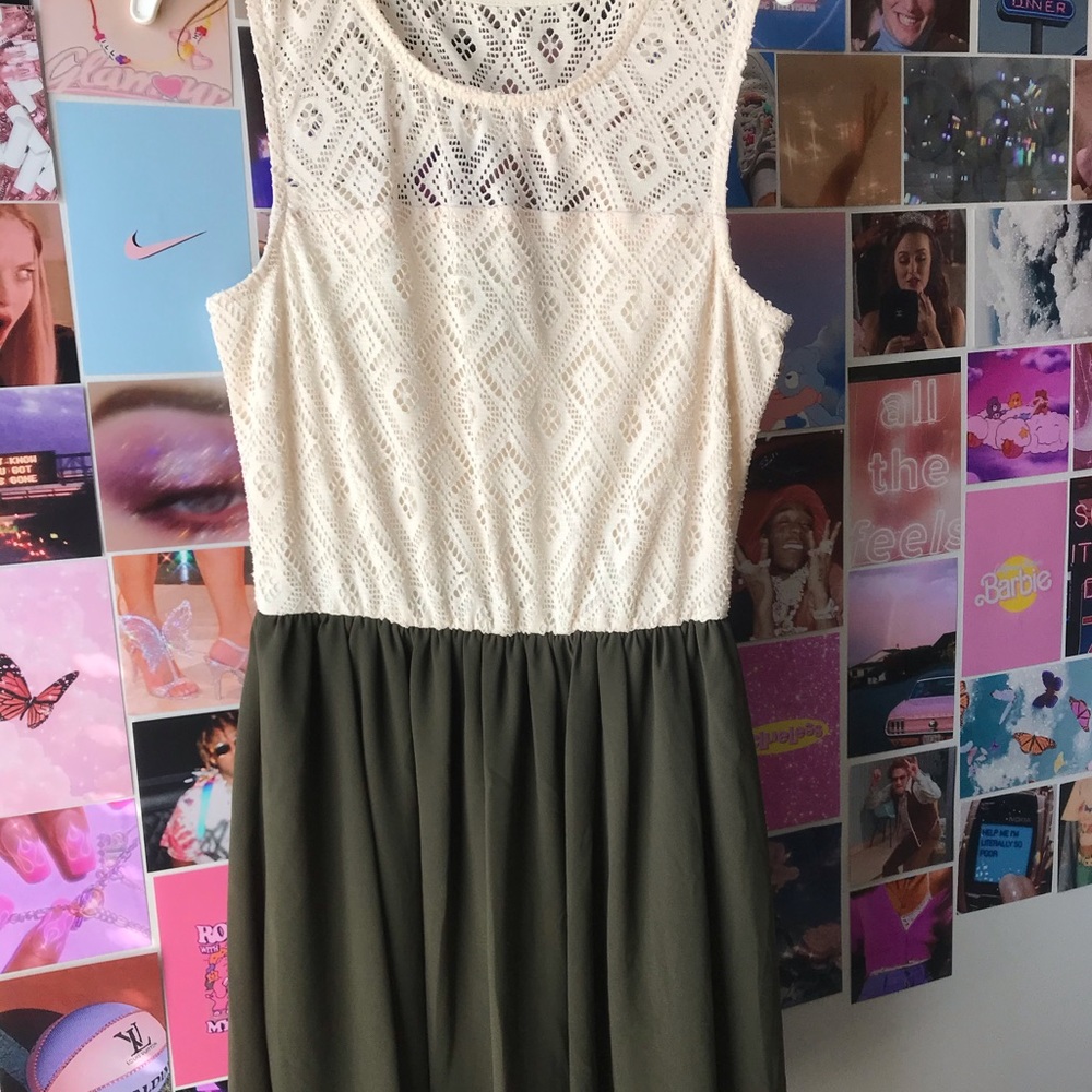 Olive Green and White Dress